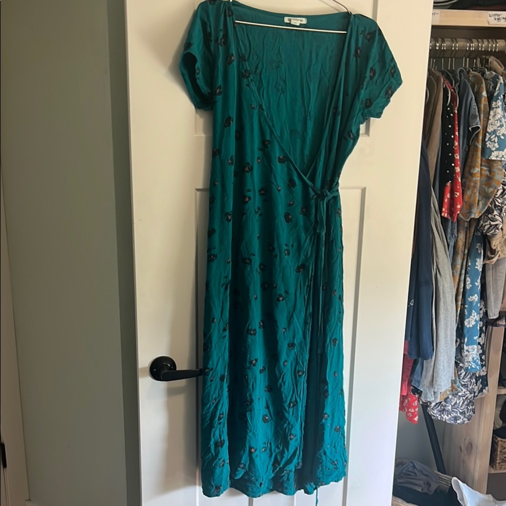 Billabong Teal Floral Wrap Dress - Large